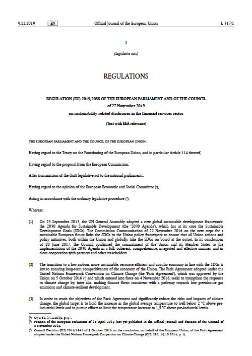 EU SFDR(Sustainable Finance Disclosure Regulation)-2019