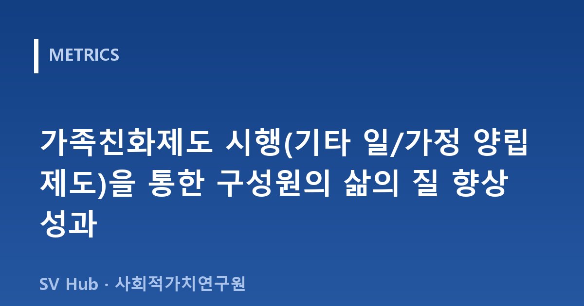 가족친화제도 시행(기타 일/가정 양립 제도)을 통한 구성원의 삶의 질 향상 성과